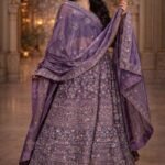 Purple Tissue Silk Heavy Embroidered Lehenga with Matching Blouse and Dupatta
