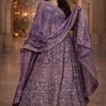 Purple Tissue Silk Heavy Embroidered Lehenga with Matching Blouse and Dupatta