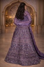 Purple Tissue Silk Heavy Embroidered Lehenga with Matching Blouse and Dupatta - Image 3