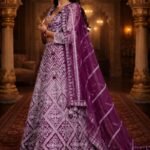 Maroon Net Crop Top with Mirror & Thread Embroidery, Blouse and Dupatta