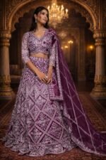Maroon Net Crop Top with Mirror & Thread Embroidery, Blouse and Dupatta - Image 2