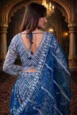 Greenish Blue Net Crop Top with Mirror & Thread Embroidery, Blouse and Dupatta - Image 3
