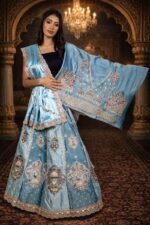 Light Blue Shimmer Silk Lehenga with Zardozi & Sequins Embroidery, Silk Blouse and Dupatta - Image 3
