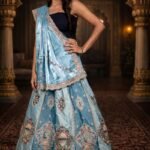Light Blue Shimmer Silk Lehenga with Zardozi & Sequins Embroidery, Silk Blouse and Dupatta