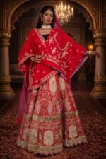Rani Pink Bridal Velvet Lehenga with Zardozi and Diamond Work Embroidery - Image 3