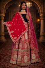 Rani Pink Bridal Velvet Lehenga with Zardozi and Diamond Work Embroidery - Image 2