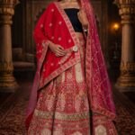 Rani Pink Bridal Velvet Lehenga with Zardozi and Diamond Work Embroidery