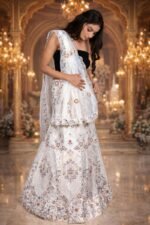 Off-White Heavy Embroidered Lehenga with Shimmer Organza Blouse and Sheer Dupatta
