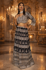 Black Georgette Crop Top with Golden Zari, Sequins & Dori Embroidery - Image 2