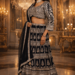 Black Georgette Crop Top with Golden Zari, Sequins & Dori Embroidery