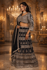Black Georgette Crop Top with Golden Zari, Sequins & Dori Embroidery