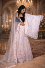 Pink Pitch Net Lehenga with Sequin & Bead Embroidery, Net Blouse and Dupatta - Image 2