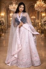 Pink Pitch Net Lehenga with Sequin & Bead Embroidery, Net Blouse and Dupatta - Image 3