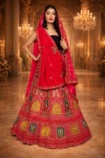 Pink Bridal Zardozi Embroidered Lehenga with Velvet Blouse & Dual Dupattas - Image 2