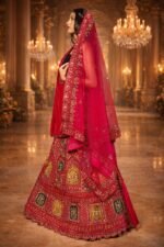 Pink Bridal Zardozi Embroidered Lehenga with Velvet Blouse & Dual Dupattas - Image 3