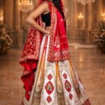 Bridal Panetar Red & White Lehenga with Zardozi Embroidery and Dual Dupattas