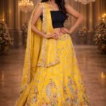 Yellow Golden Chanderi Silk Lehenga with Sequin Floral and Diamond Work Embroidery