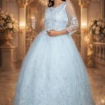 Seafoam Green Net Wedding Gown with Floral Bead & Sequin Embroidery