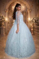 Seafoam Green Net Wedding Gown with Floral Bead & Sequin Embroidery - Image 2