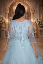 Seafoam Green Net Wedding Gown with Floral Bead & Sequin Embroidery - Image 3