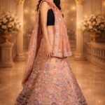 Copper Net Lehenga with Sequin & Cutdana Embroidery, Net Blouse and Dupatta