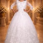 Greyish White Net Festive Gown with Floral Embroidery, Diamond & Sequin Work