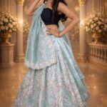 Pista Green Art Silk Lehenga with Sequin Embroidery & Sheer Dupatta
