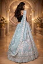 Pista Green Art Silk Lehenga with Sequin Embroidery & Sheer Dupatta - Image 3