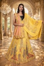 Lemon Yellow Zardozi Embroidered Lehenga with Pink Dupatta - Image 2