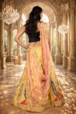 Lemon Yellow Zardozi Embroidered Lehenga with Pink Dupatta - Image 3