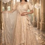 Golden Net Lehenga with Cut Dana, Sequin & Bead Embroidery, Blouse and Dupatta