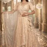 Golden Net Lehenga with Cut Dana, Sequin & Bead Embroidery, Blouse and Dupatta
