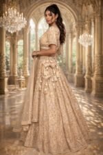 Golden Net Lehenga with Cut Dana, Sequin & Bead Embroidery, Blouse and Dupatta - Image 2
