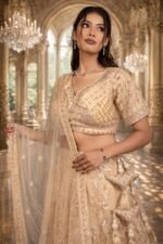 Golden Net Lehenga with Cut Dana, Sequin & Bead Embroidery, Blouse and Dupatta - Image 3
