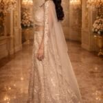 Golden Light Brown Net Crop Top with Stone, Sequin & Thread Embroidery, Blouse and Dupatta
