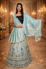 Bluish Grey Sequin Embroidered Lehenga with Net Dupatta - Image 2