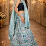 Bluish Grey Sequin Embroidered Lehenga with Net Dupatta