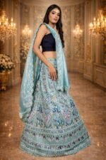 Bluish Grey Sequin Embroidered Lehenga with Net Dupatta