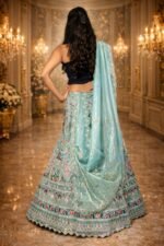 Bluish Grey Sequin Embroidered Lehenga with Net Dupatta - Image 3