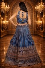 Rama Blue Crop Top with Diamond Work, Net Blouse and Embroidered Dupatta - Image 3